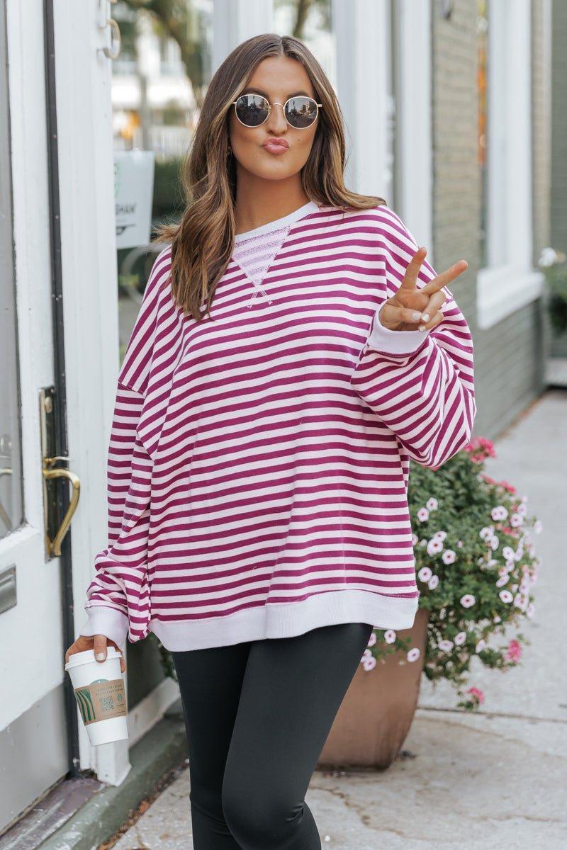 Free People Cherry Combo Classic Striped Sweater Product Image