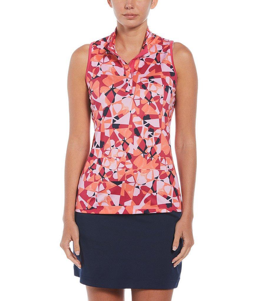 Callaway Geometric Floral Print Sleeveless Mock Neck Snap Placket Golf Shirt Product Image