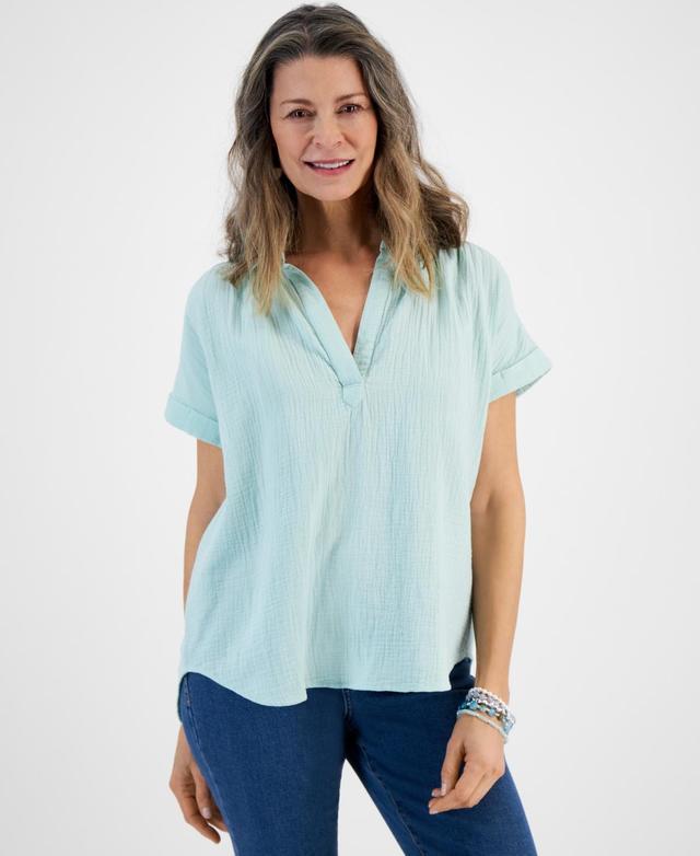 Style & Co Womens Cotton Gauze Popover Collared Top, Created for Macys Product Image