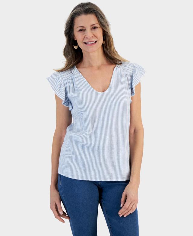 Women's Printed Cotton Gauze Flutter Sleeve Top, Created for Macy's Product Image