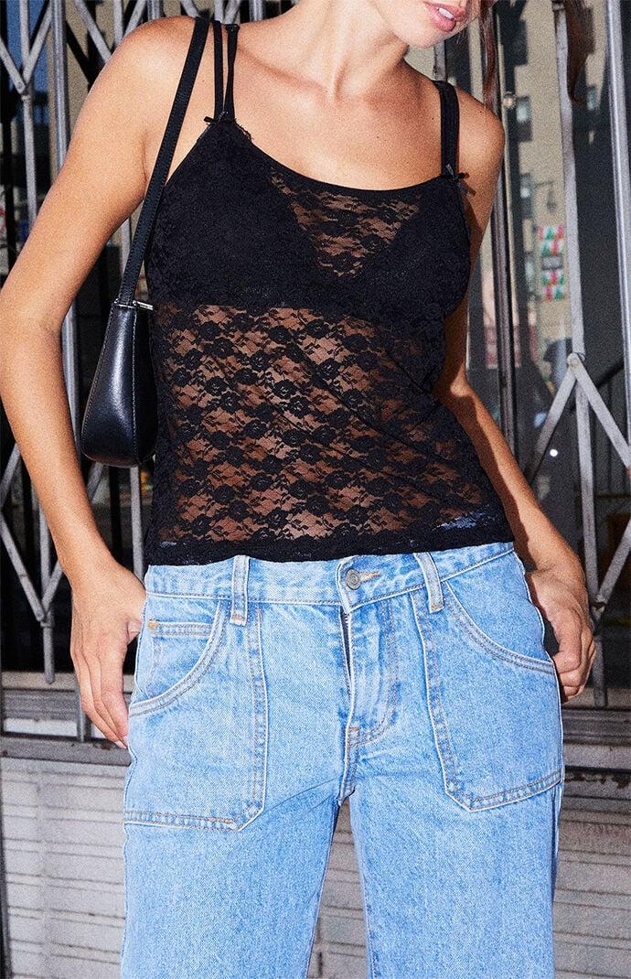 John Galt Women's Sheer Lace Cropped Tank Top Product Image