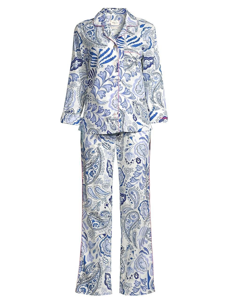 The Lazy Poet Emma Blue Plume Cotton Pajamas Product Image