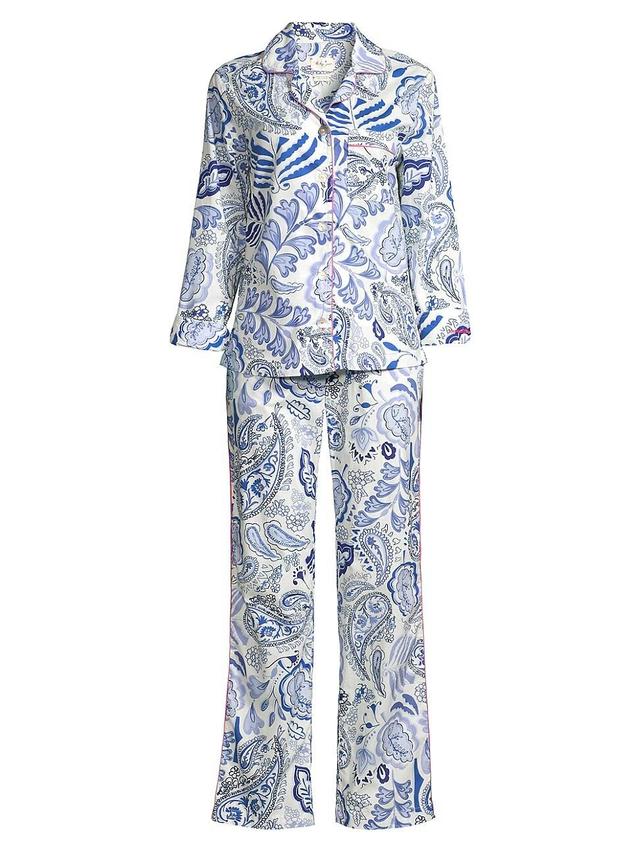 The Lazy Poet Emma Blue Plume Cotton Pajamas Product Image