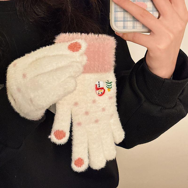 Snowman Embroidered Knit Gloves Product Image