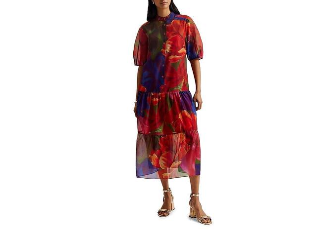 Ted Baker Miru Organza Tropical Bloom Midi Dress (Multicolor) Women's Dress Product Image