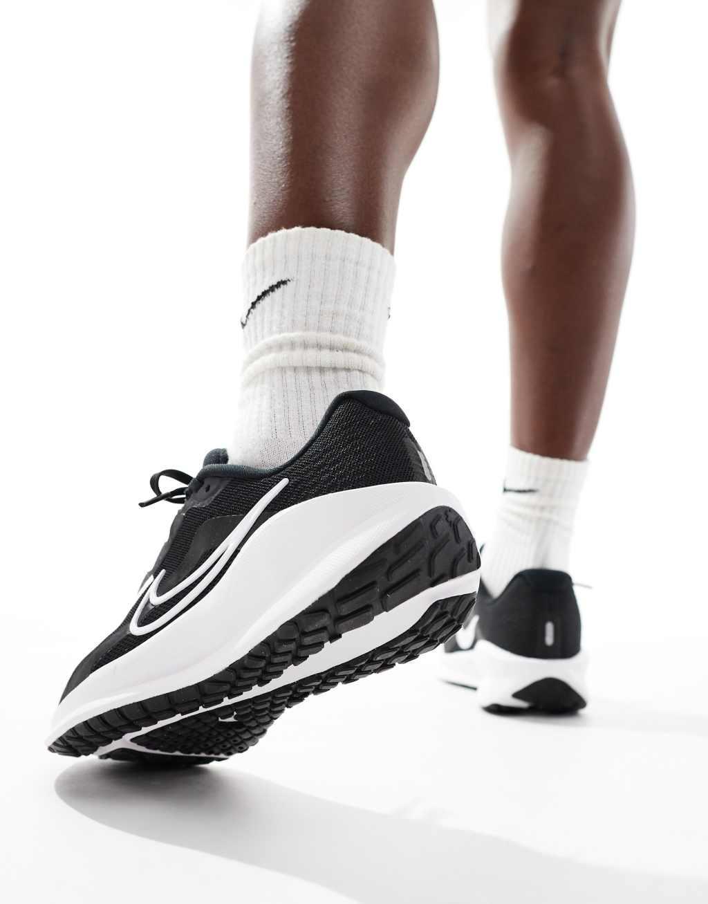 Nike Running Downshifter 13 sneakers in black and white Product Image