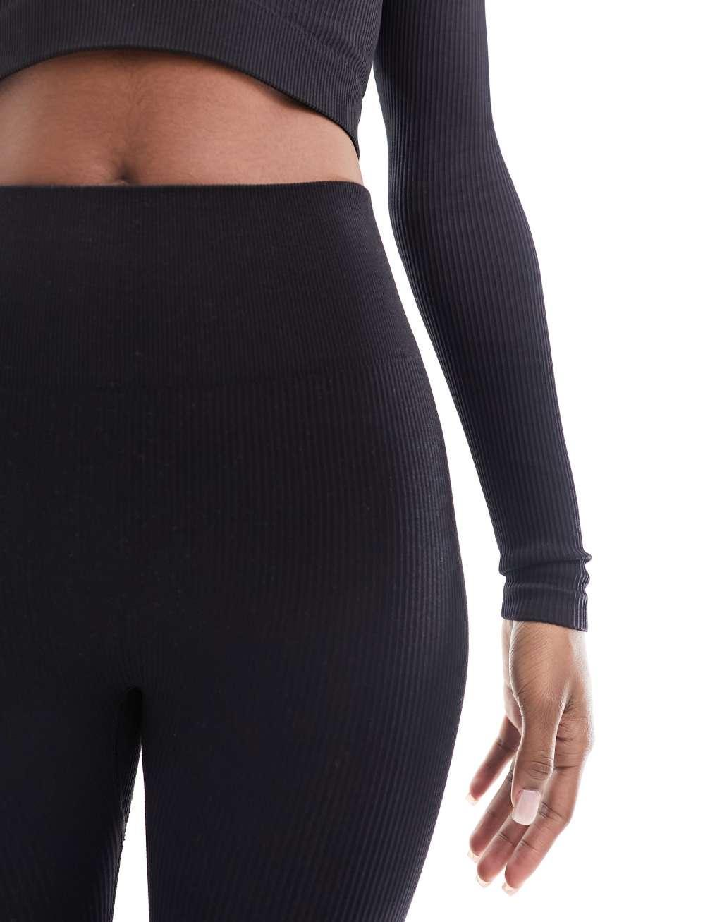 ASOS 4505 Icon seamless cropped 7/8 rib gym legging in black Product Image