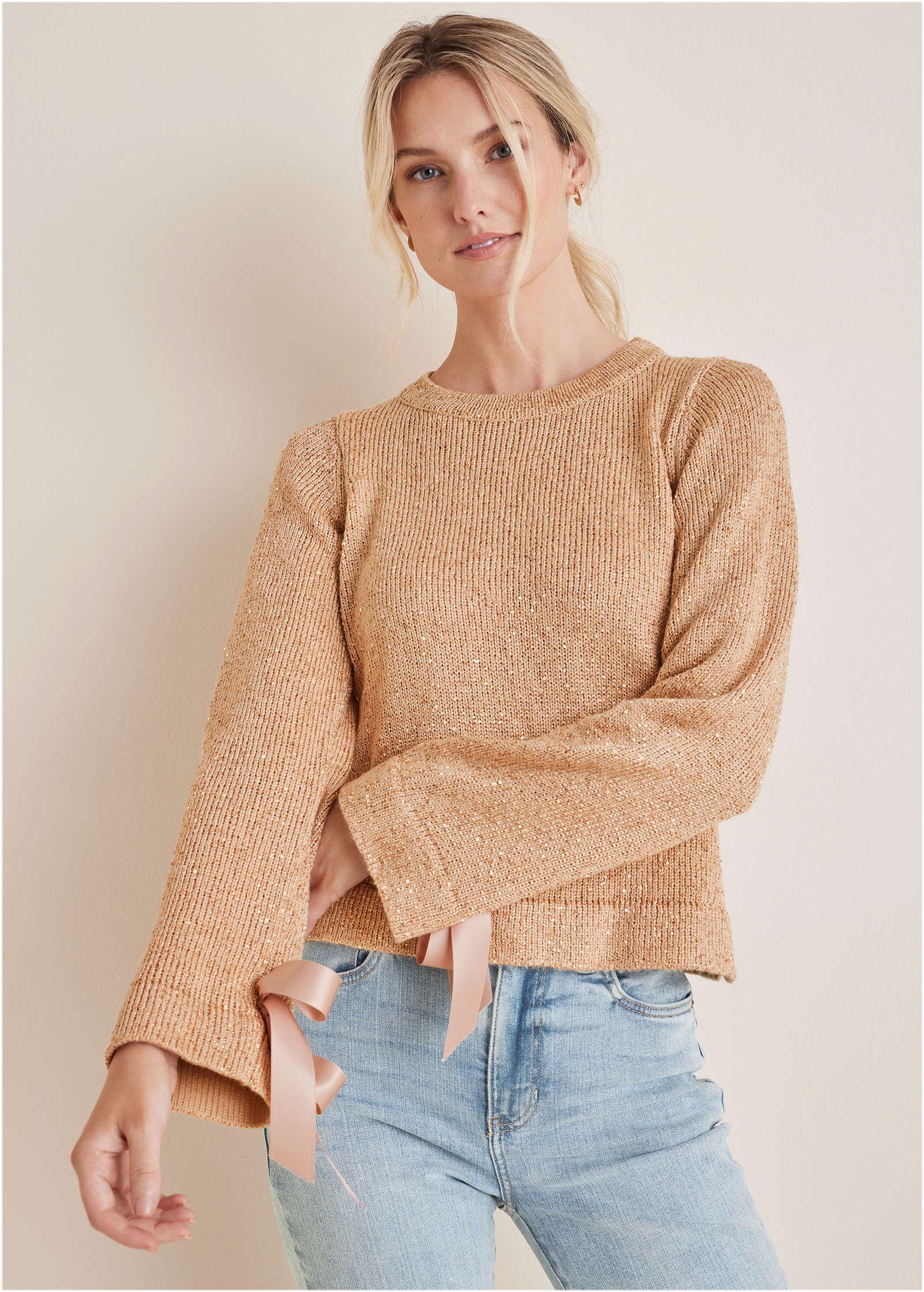 Glitter Knit Sweater - Cream Tan Product Image