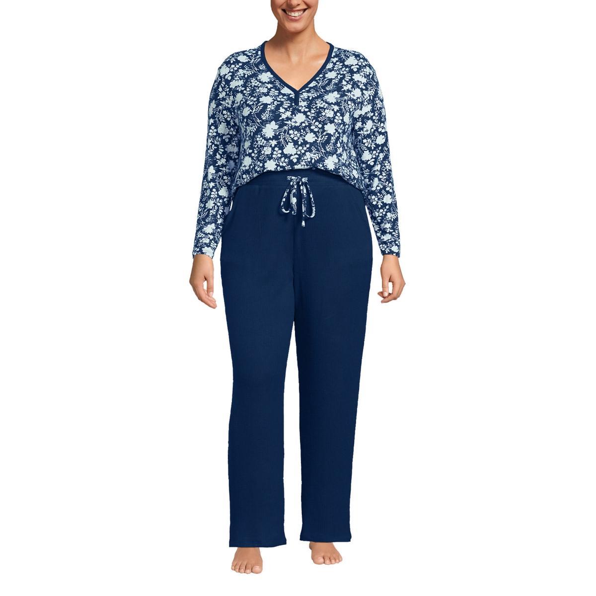 Lands End Womens Cozy 2 Piece Pajama Set - Long Sleeve Top and Pants Product Image