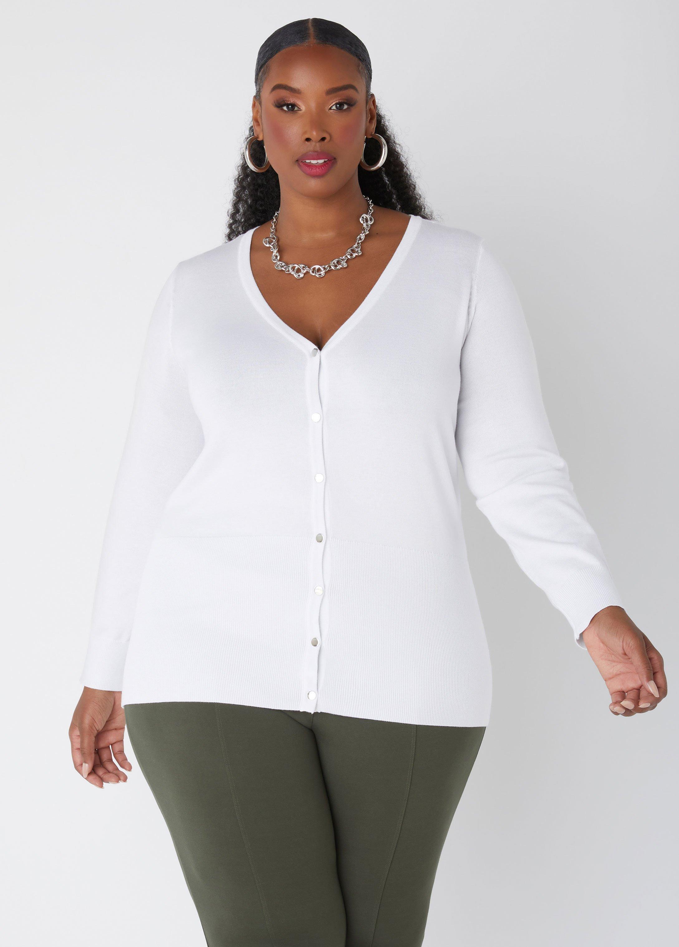 Plus Size Button Front V Neck Cardigan Ashley Stewart Product Image