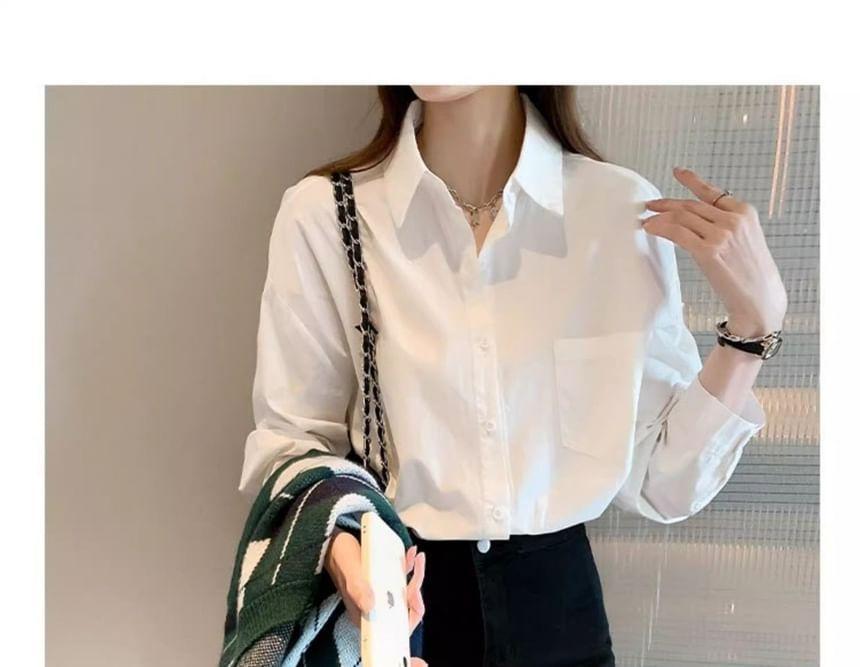 Drop Shoulder Lapel Collar Plain Oversized Shirt Product Image