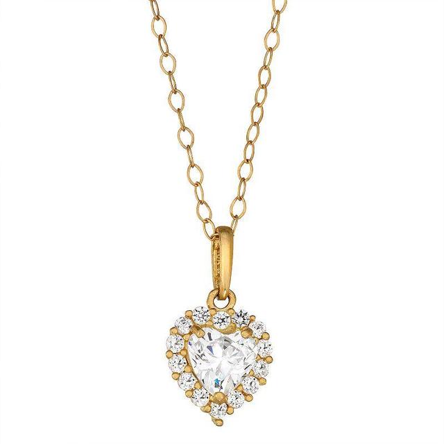 Taylor Grace 10k Gold Cubic Zirconia Heart Halo Pendant Necklace, Womens Product Image