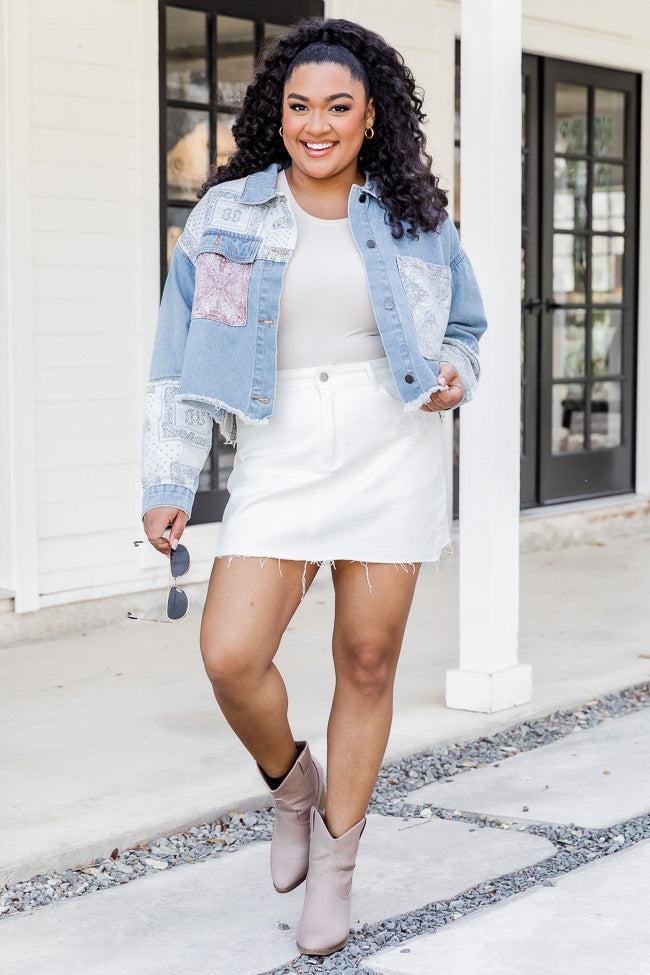 She's Gone White Distressed Denim Skirt FINAL SALE Product Image