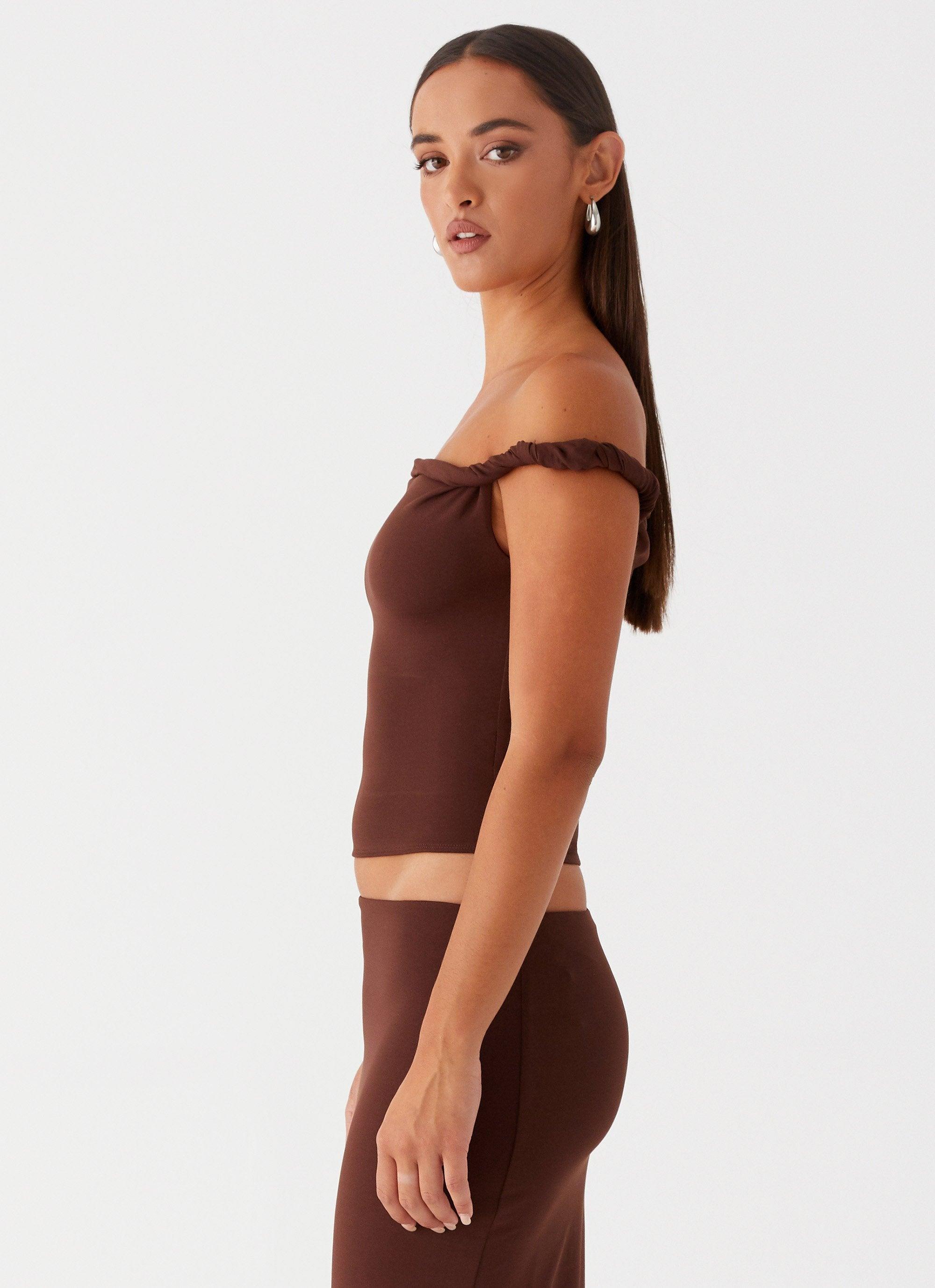 Solace Soul Twist Shoulder Top - Chocolate Product Image