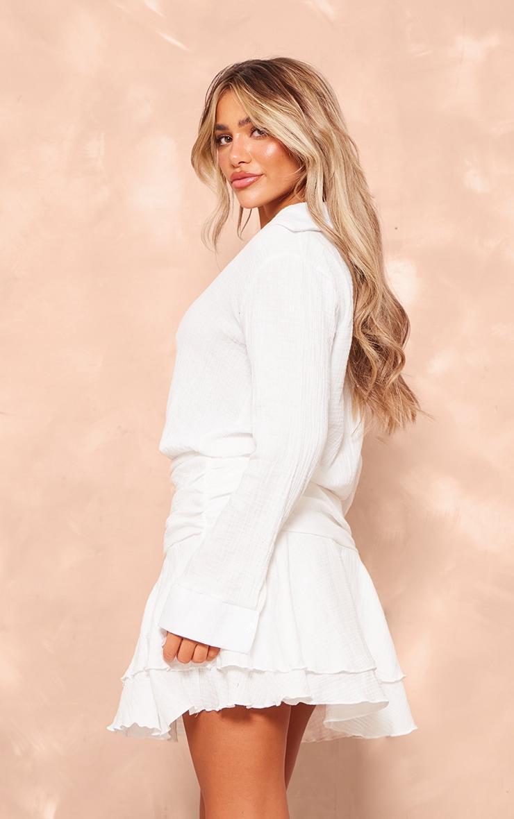 White Oversized Shirt Frill Detail Shift Dress Product Image