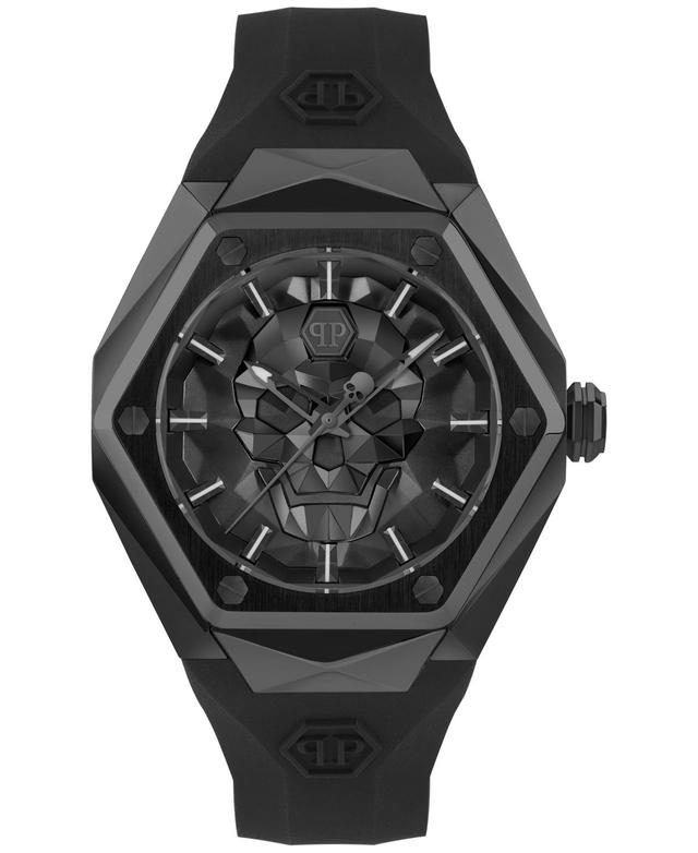 Philipp Plein Mens The Skull Spikes Black Silicone Strap Watch 45mm - Black Product Image