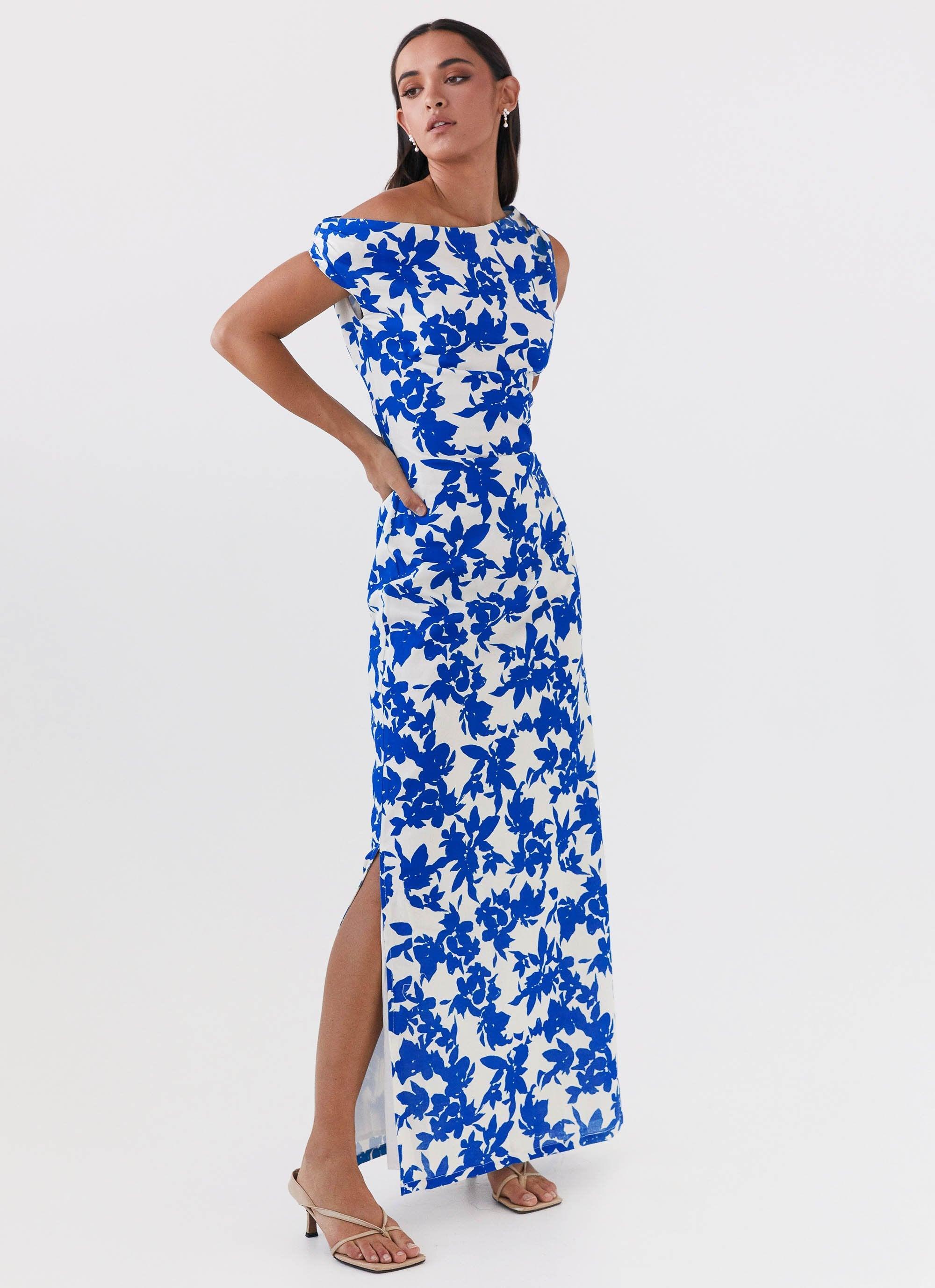 Pyper Off Shoulder Maxi Dress - Blue Floral Product Image