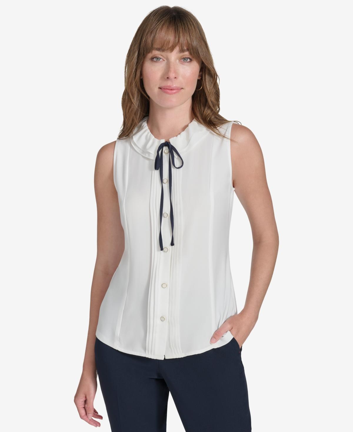 Tommy Hilfiger Womens Sleeveless Tie-Neck Blouse - Ivry Product Image