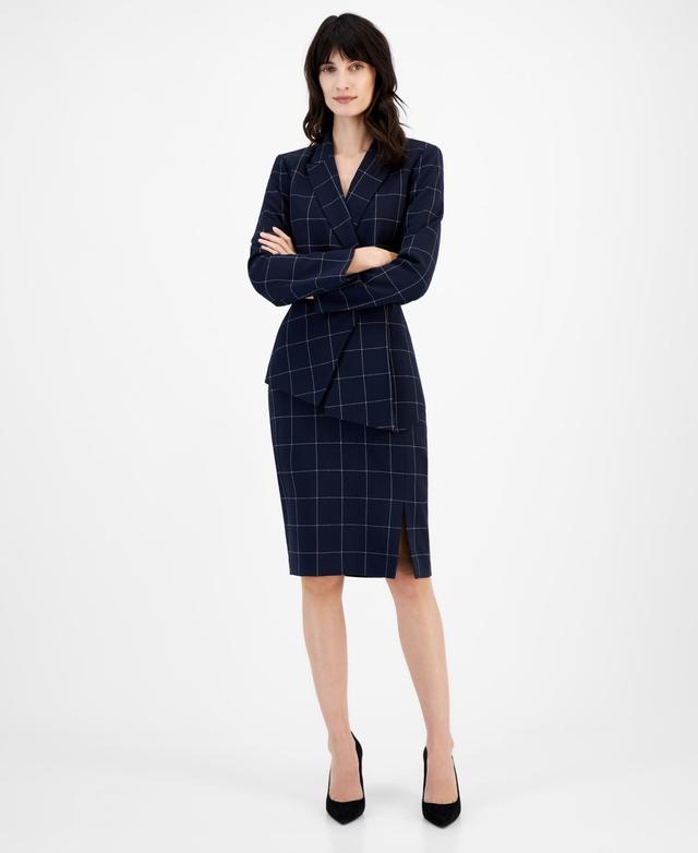 Tahari ASL Windowpane Plaid Two-Piece Long Sleeve Dress Product Image