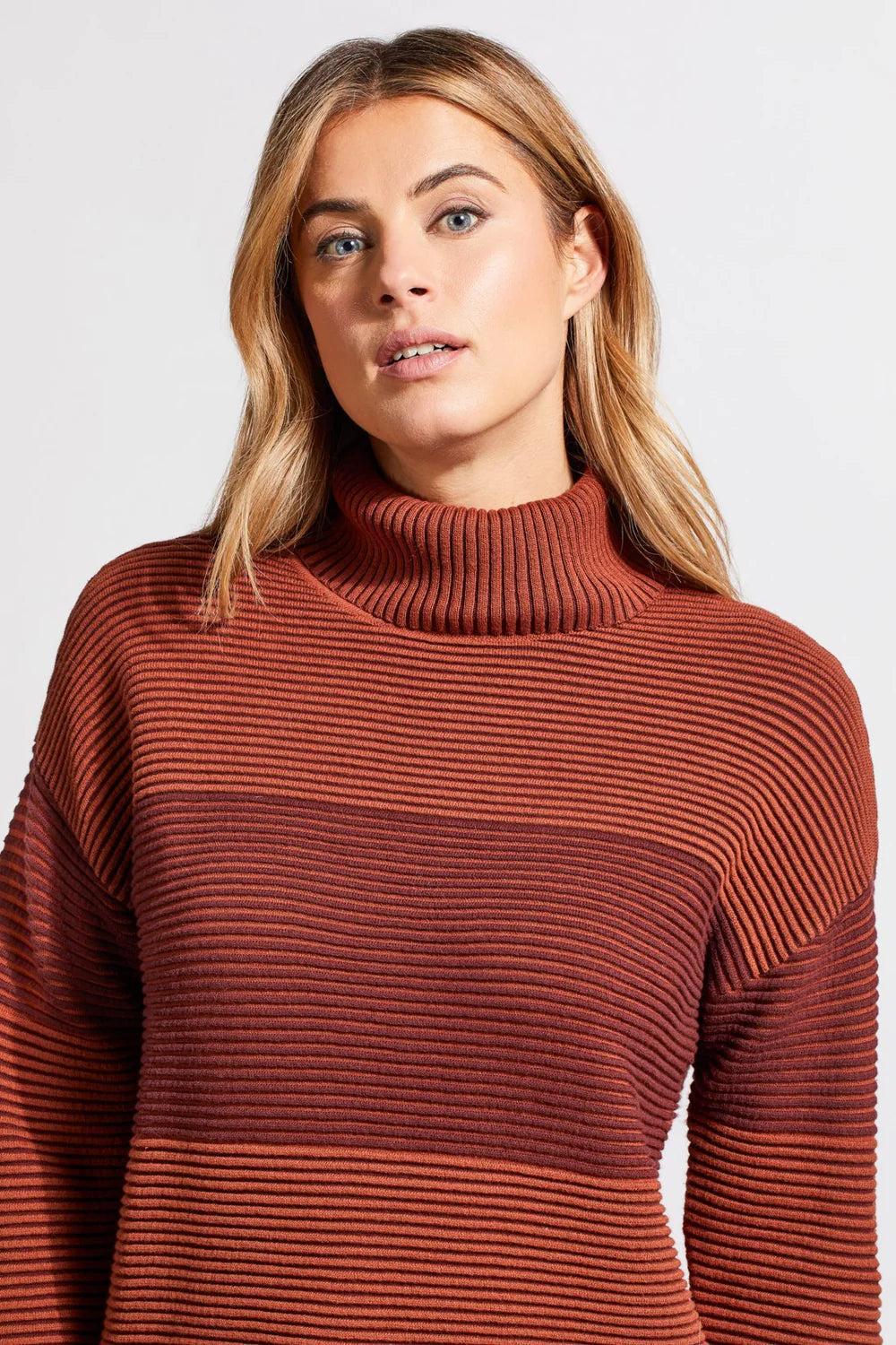 Two-Tone Ottoman Turtleneck Tunic Sweater - Marsala Product Image