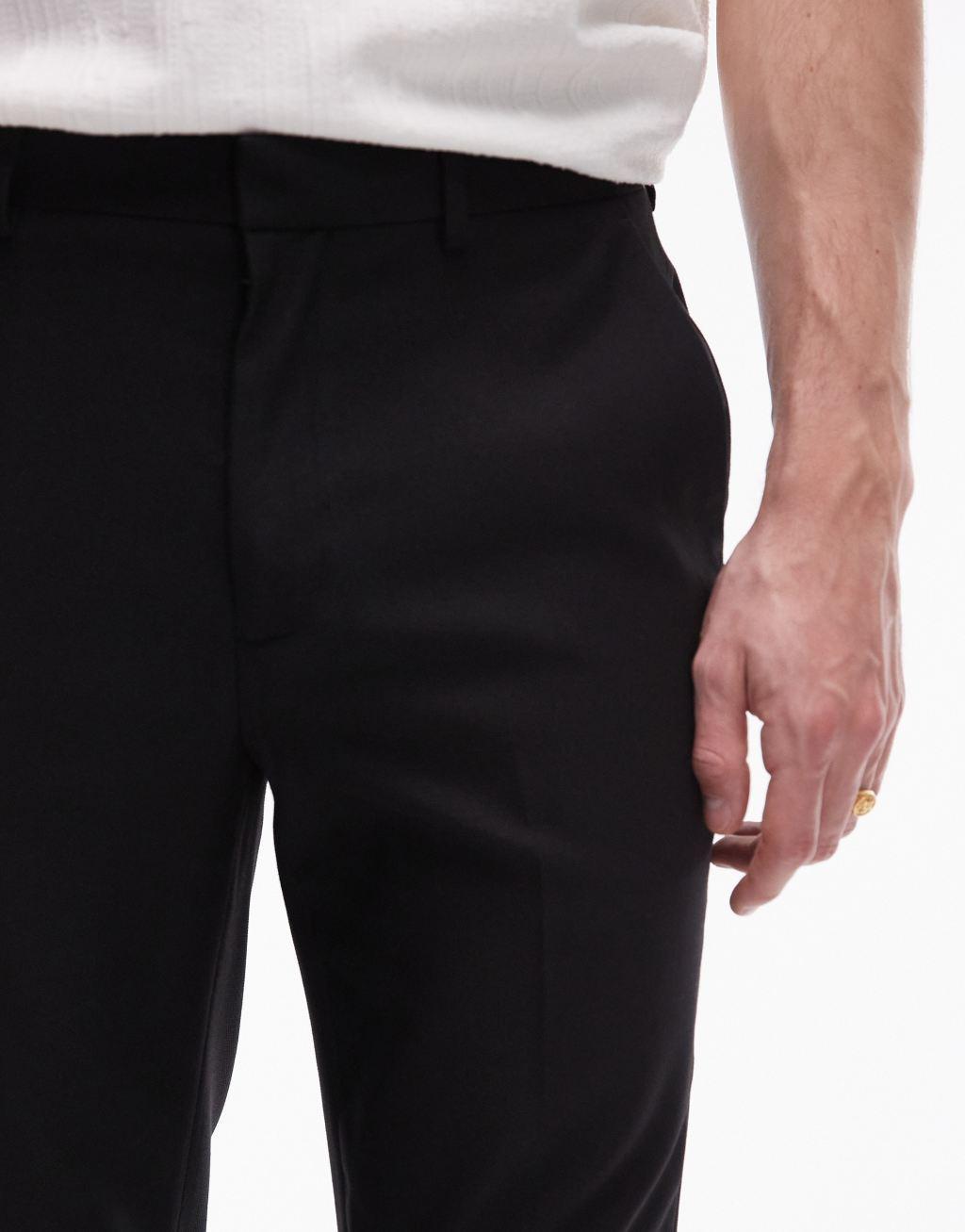 Topman stretch slim textured suit pants in black Product Image