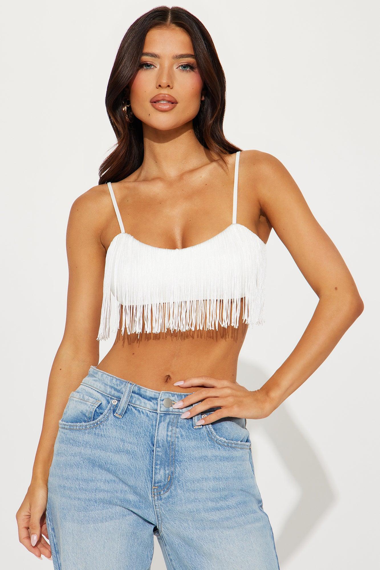 Pull Up Fringe Crop Top - White product image