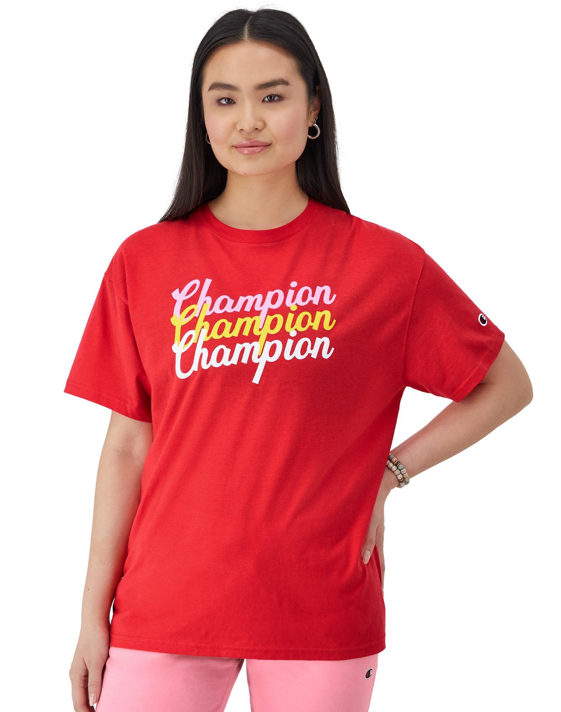 Womens Champion Graphic T-Shirt, Oversized, Triple Script Logo White S Product Image