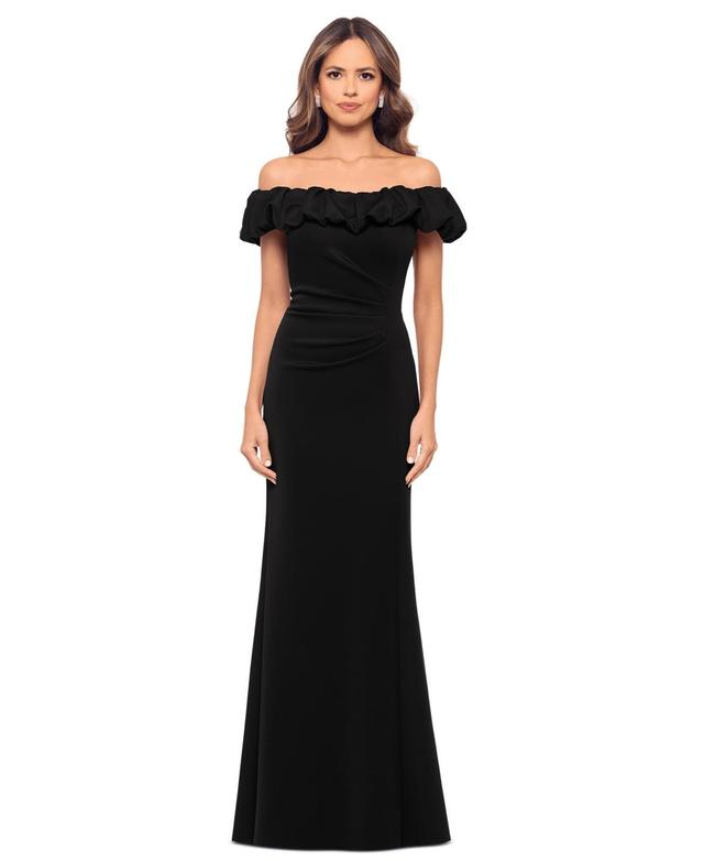 Xscape Womens Ruffled Off-The-Shoulder Pleated Gown Product Image