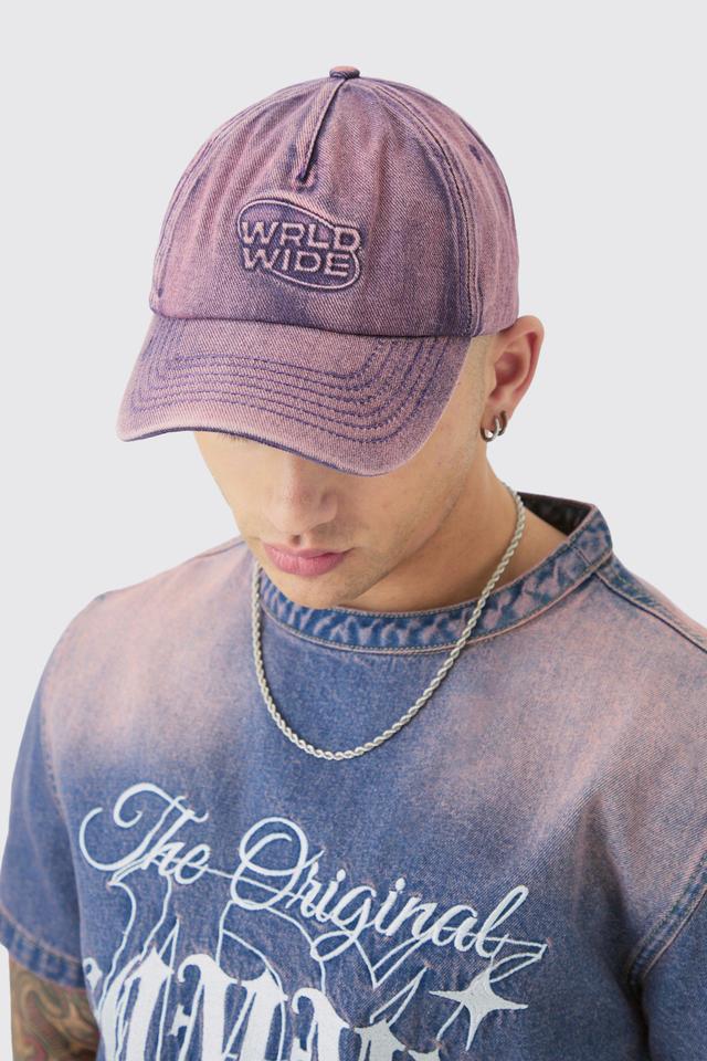 Worldwide Embossed Washed Cap In Pink | boohooMAN USA Product Image