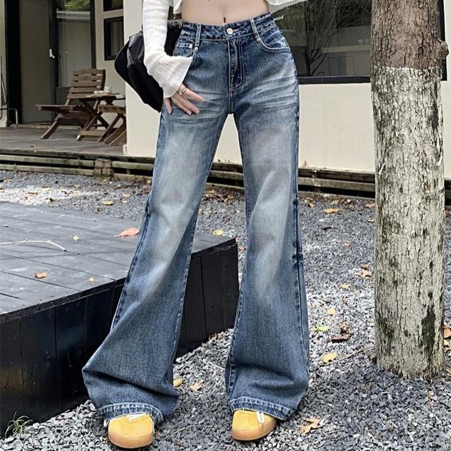 High Waist Washed Wide Leg Jeans Product Image