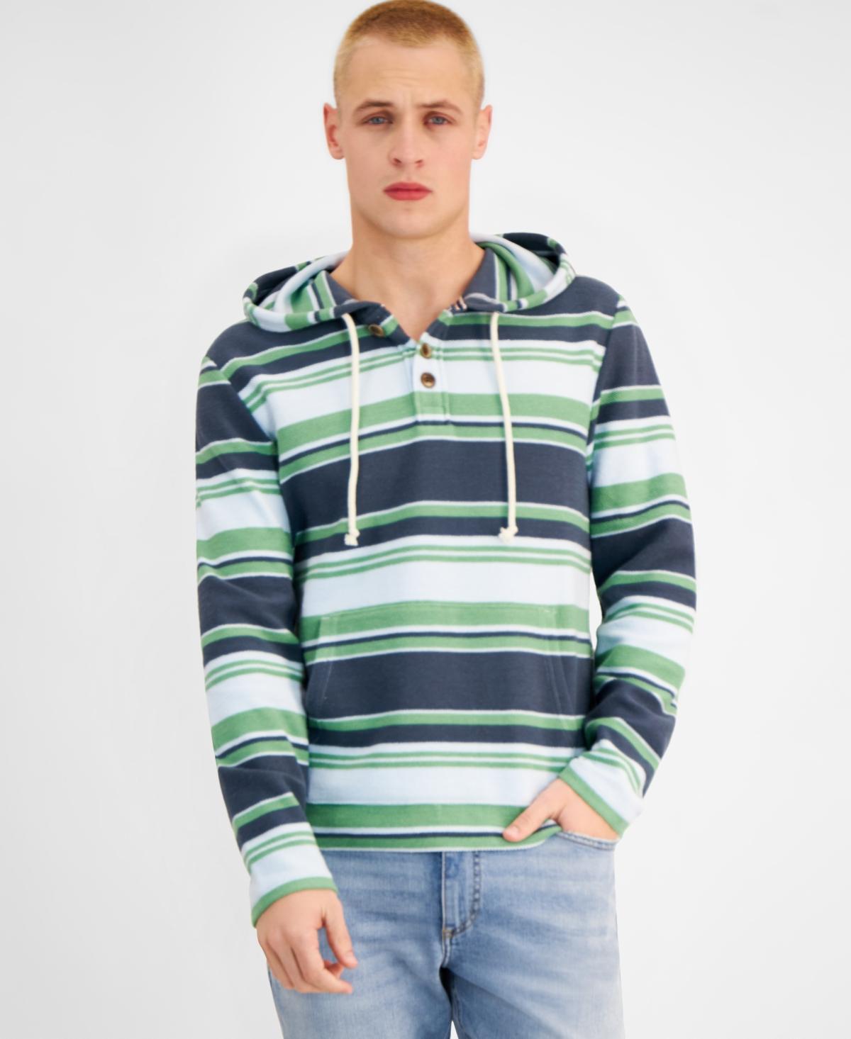 Sun + Stone Mens Farley Striped Button-Placket Long Sleeve Hoodie, Created for Macys Product Image