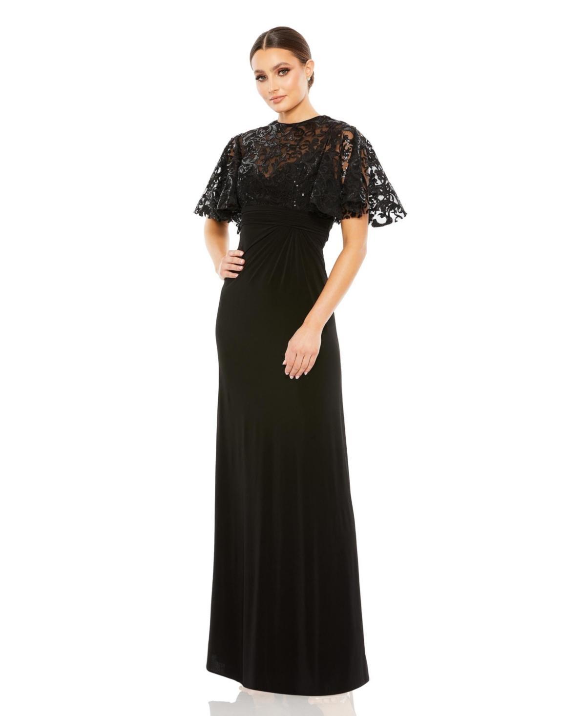 Mac Duggal Womens Embellished Butterfly Sleeve Gown Product Image