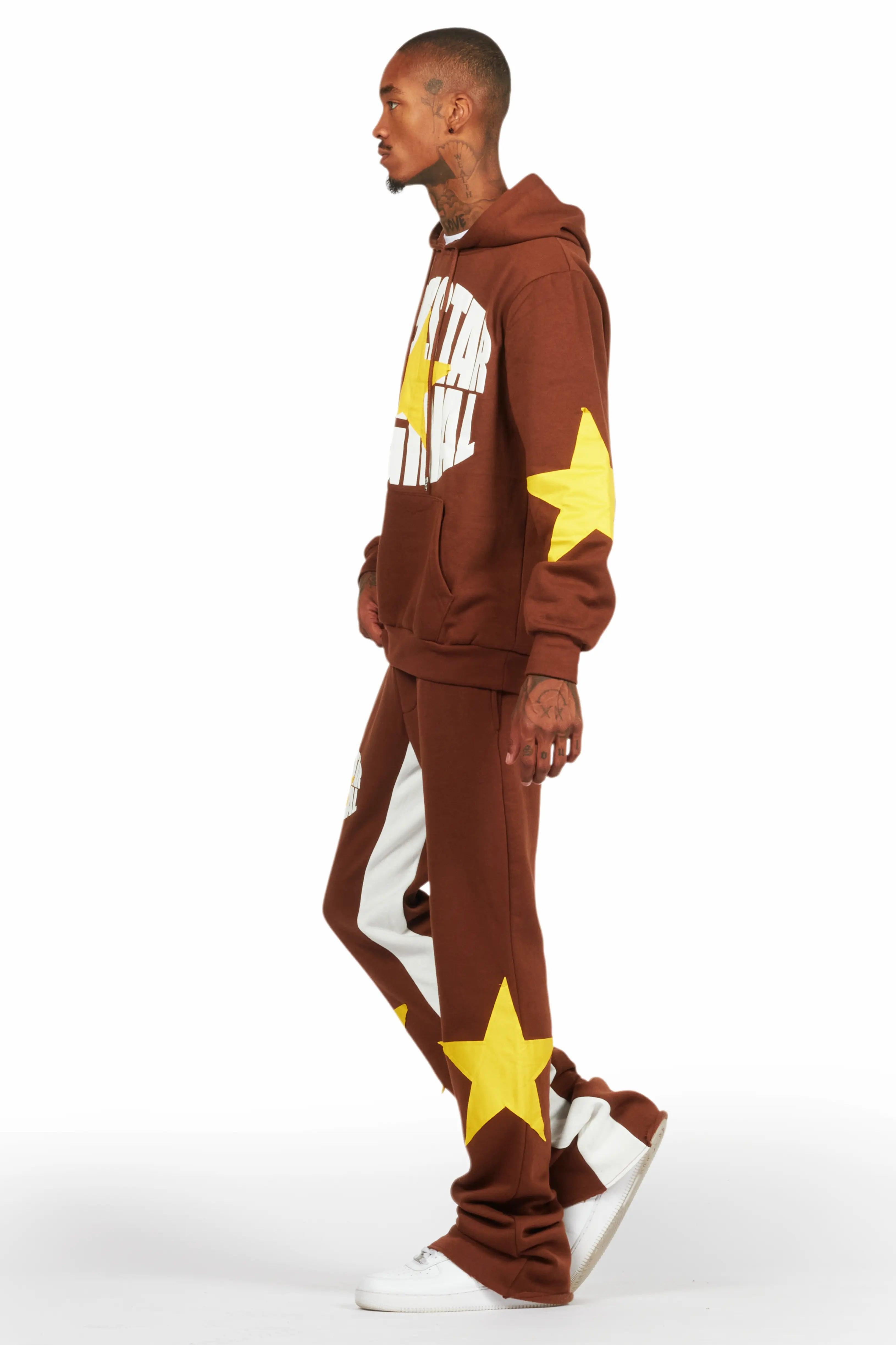 States Brown Baggy Stacked Hoodie Track Set Male Product Image