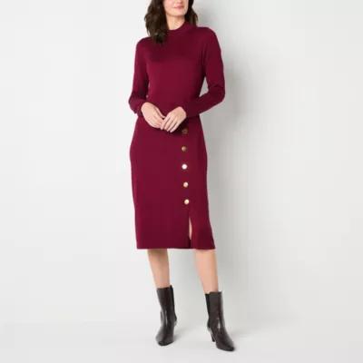 Maia Womens Long Sleeve Midi Sweater Dress Product Image