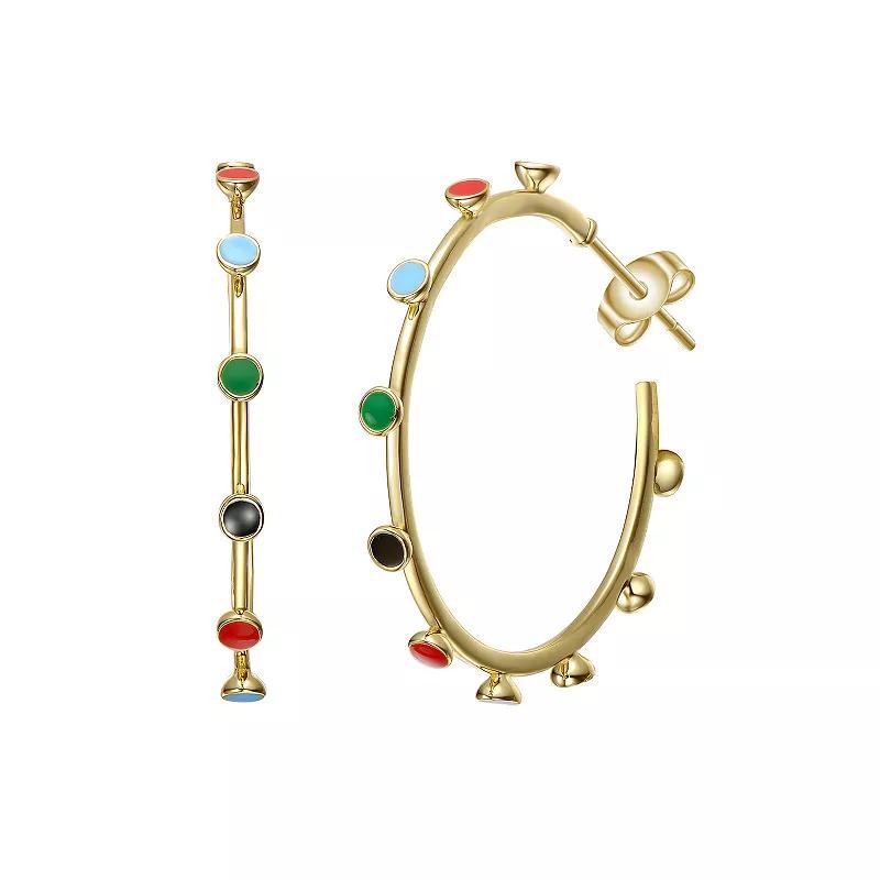 Gold Tone Multi-Color Enamel C-Hoop Earrings, Womens Product Image