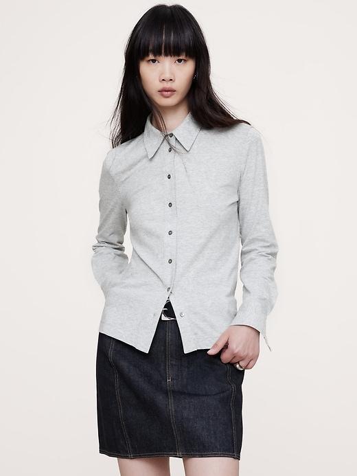 Silky Cotton Long-Sleeve Button-Down Shirt Product Image