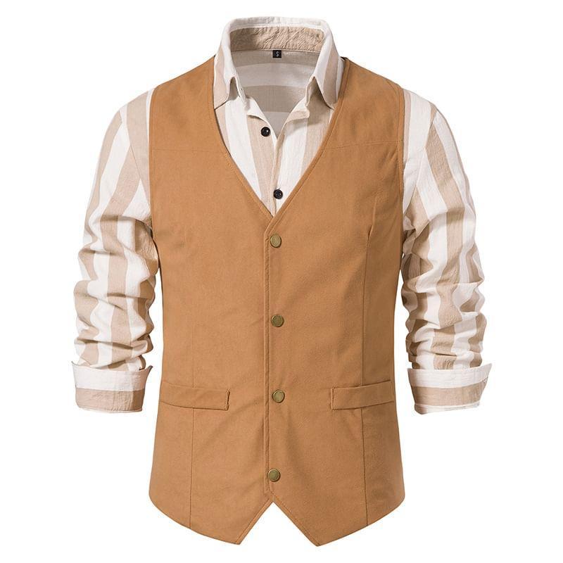 V-Neck Plain Button Vest Product Image