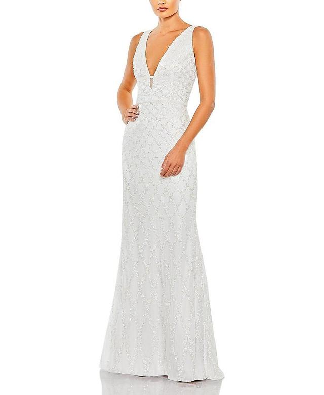 Womens Embellished V-Neck Column Gown Product Image