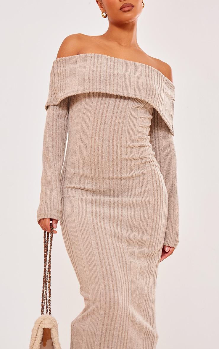 Stone Brushed Rib Oversized Bardot Maxi Dress Product Image