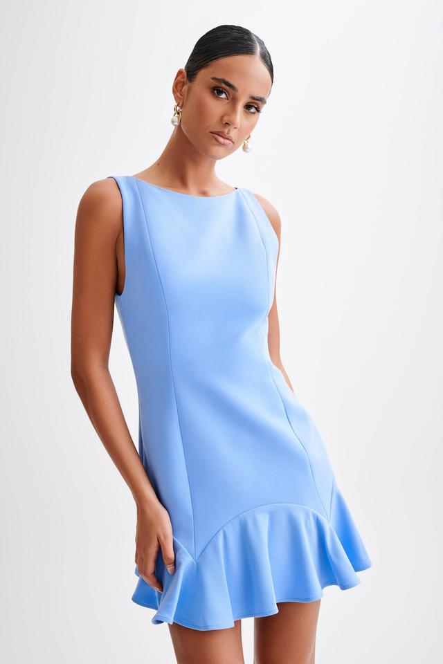 Leonora Sleeveless Suiting Mini Dress With Ruffle - Iris Blue Product Image