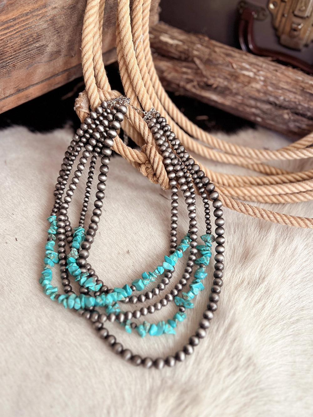 Handmade 5-strand Chip Stone & Navajo Bead Necklace Product Image