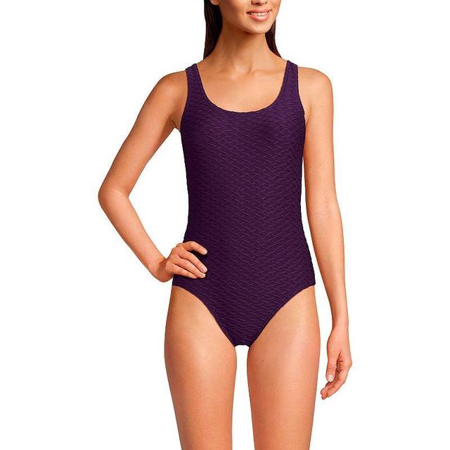 Womens Lands End Textured Scoop Neck Tugless One Piece Swimsuit Product Image