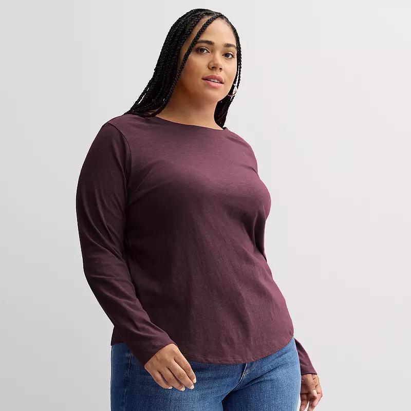 Plus Size Sonoma Goods For Life Everyday Long Sleeve Crewneck T-Shirt, Womens Blue Flare Product Image