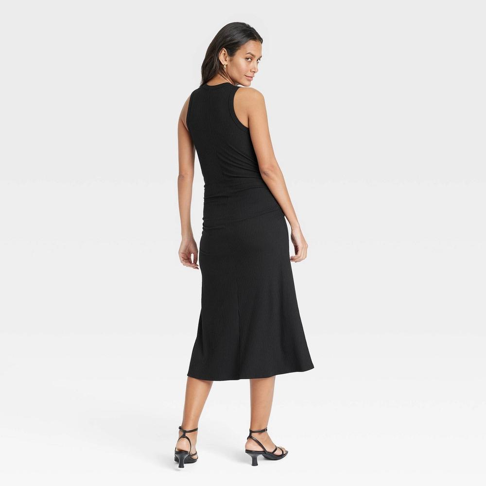 Womens Rib Knit Midi Bodycon Dress - A New Day Black XS Product Image