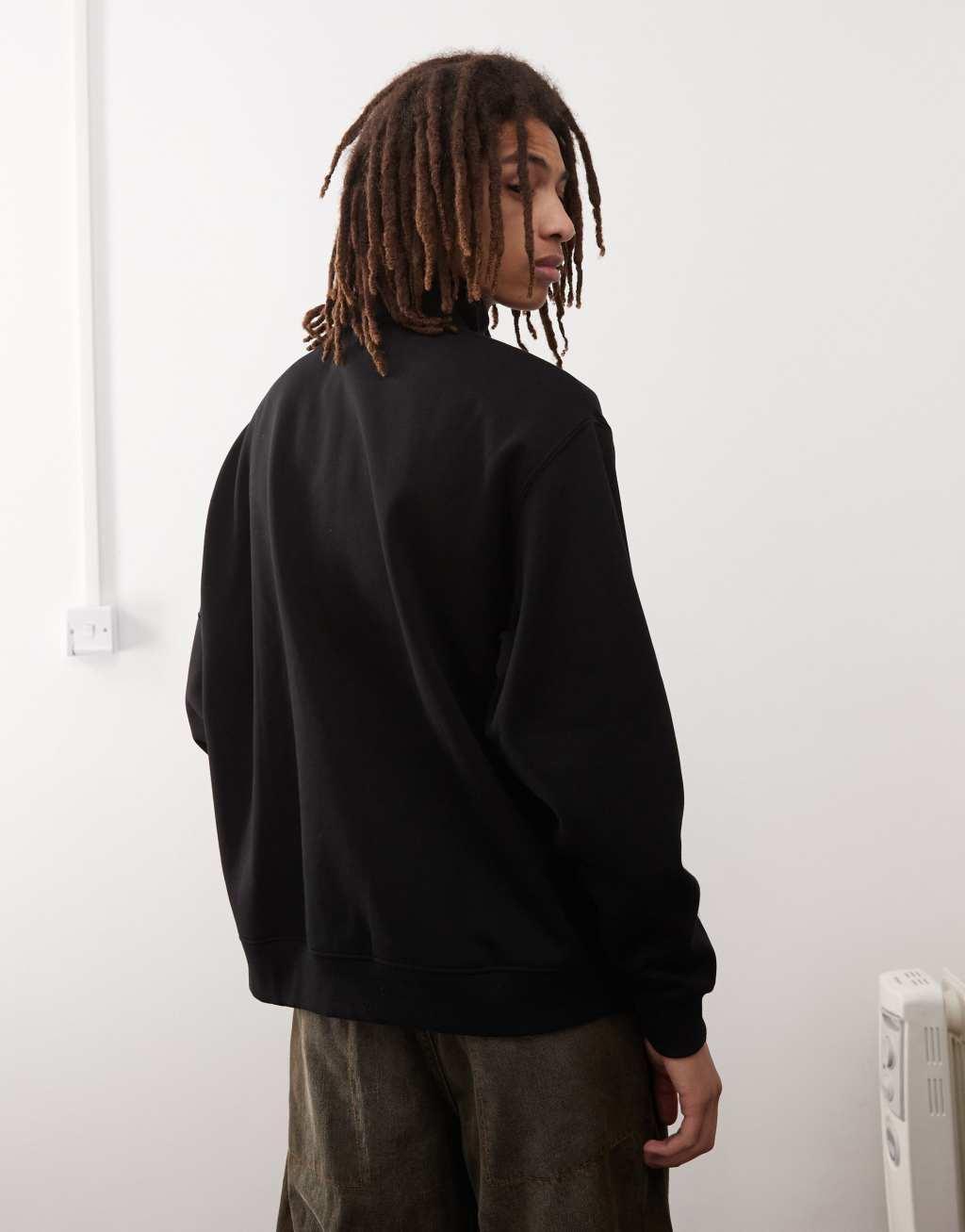 Weekday oversized heavyweight jersey half zip sweatshirt in black Product Image