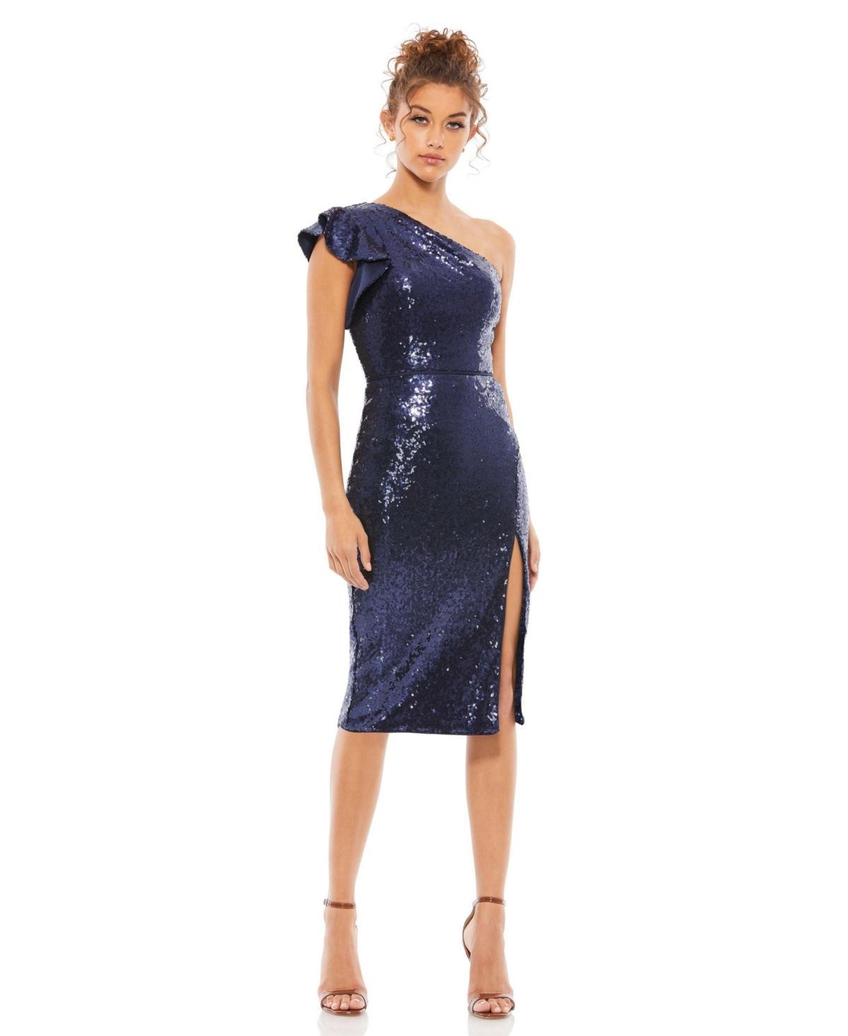 Womens Ieena Sequined Flutter One Shoulder Fitted Slit Dress Product Image