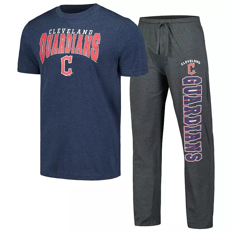 Mens Concepts Sport Charcoal/Navy Cleveland Guardians Meter T-Shirt & Pants Sleep Set Product Image