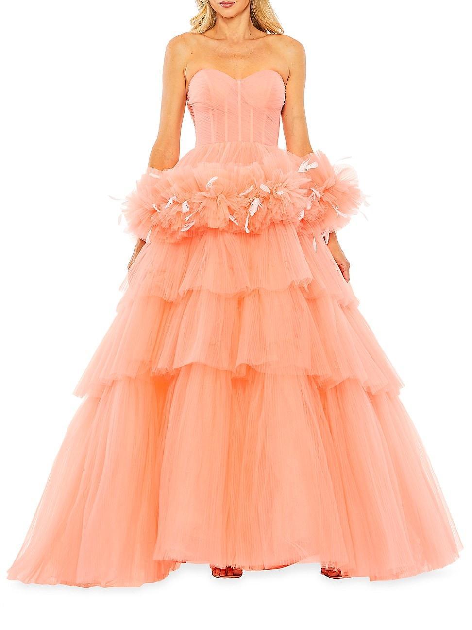 Womens Feather-Waist Tulle Gown Product Image