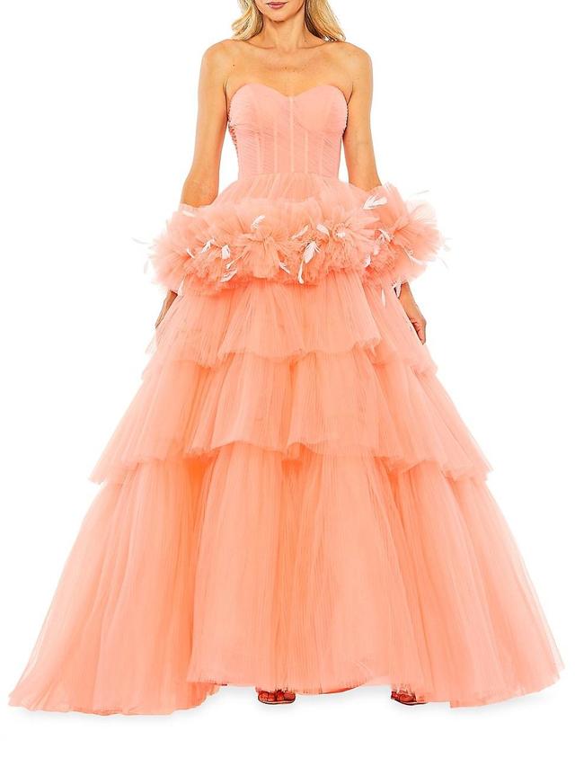 Womens Feather-Waist Tulle Gown Product Image