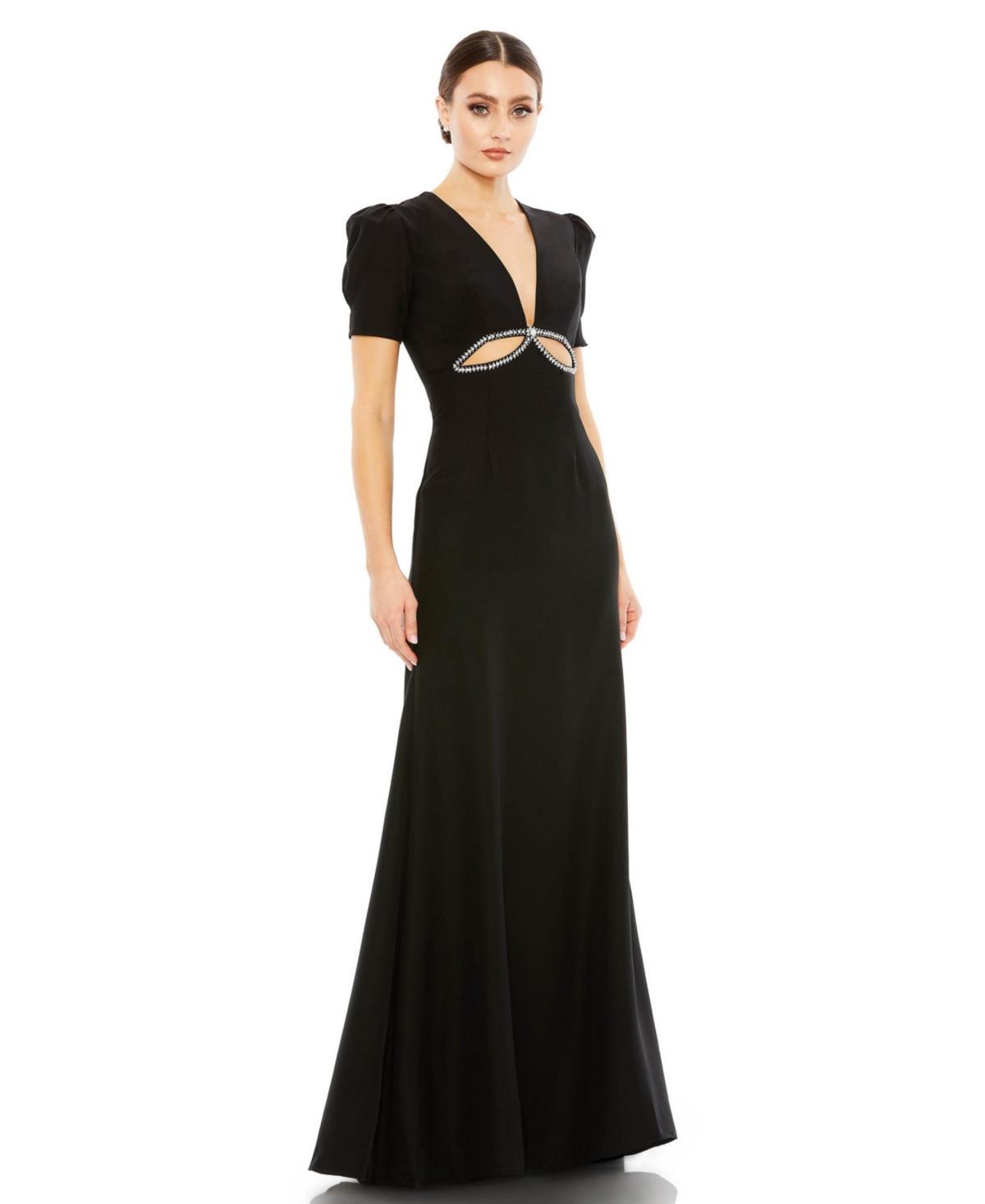 Womens Ieena Plunge Neck Puff Sleeve Cut Out Gown Product Image